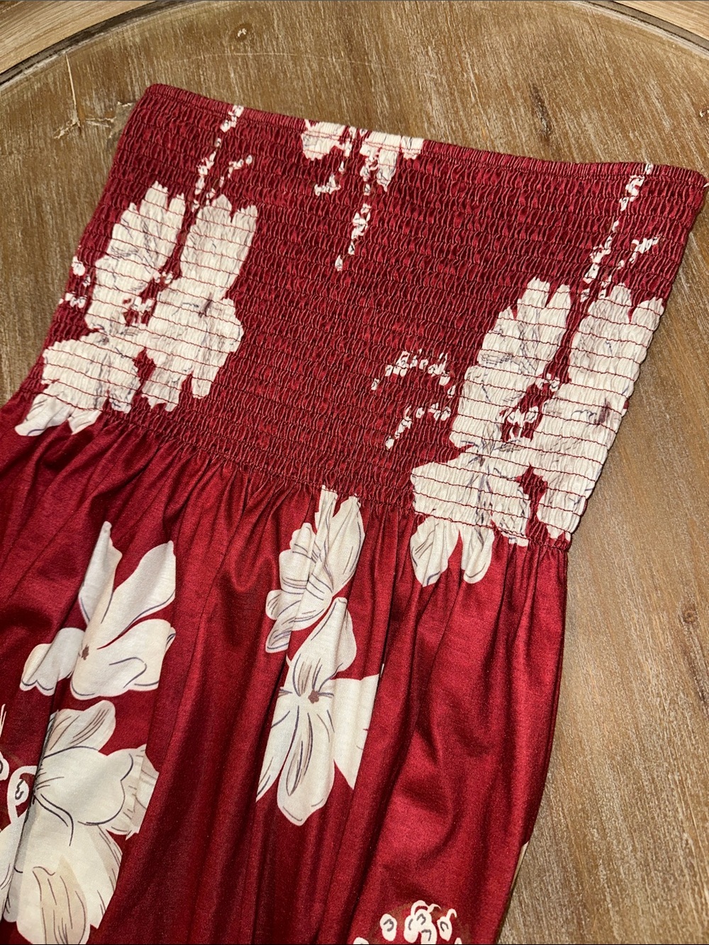 Strapless Red Smocked Dress with Stretch